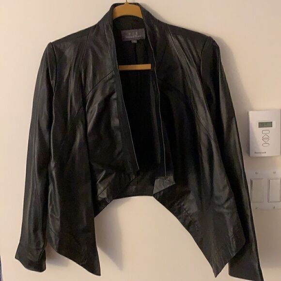 𝅺nwot PJK Patterson J Kincaid waterfall drape black leather jacket sz small - Picture 3 of 6